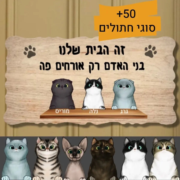 שלט לדלת כניסה לאוהבי חתולים - מתנה לבית חדש - מתנה לאוהבי חתולים