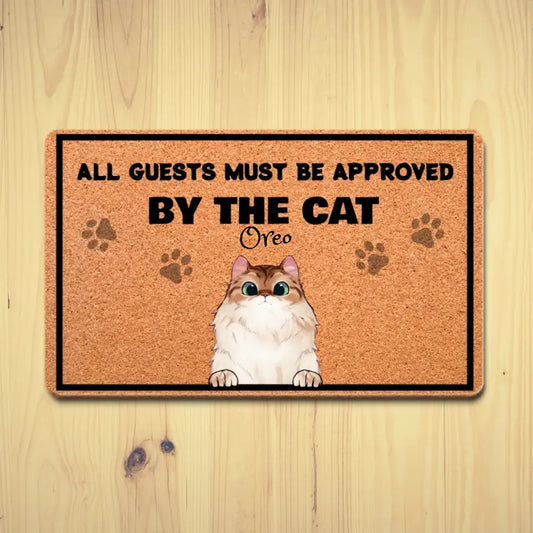 All Guests Must Be Approved - שטיח כניסה מצחיק לאוהבי חתולים, מתנה לאוהבי חתולים, שטיח כניסה עם חתולים